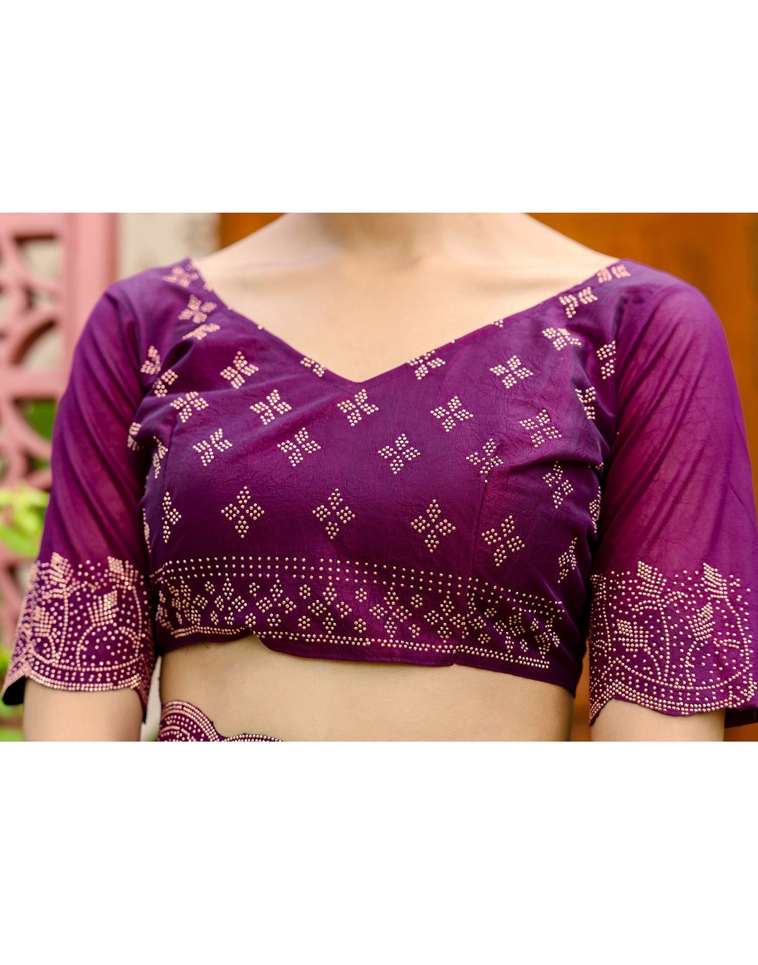 Dark Purple Tissue Silk Stone Work Swarovski Saree