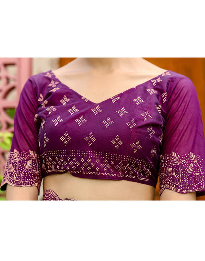 Dark Purple Tissue Silk Stone Work Swarovski Saree