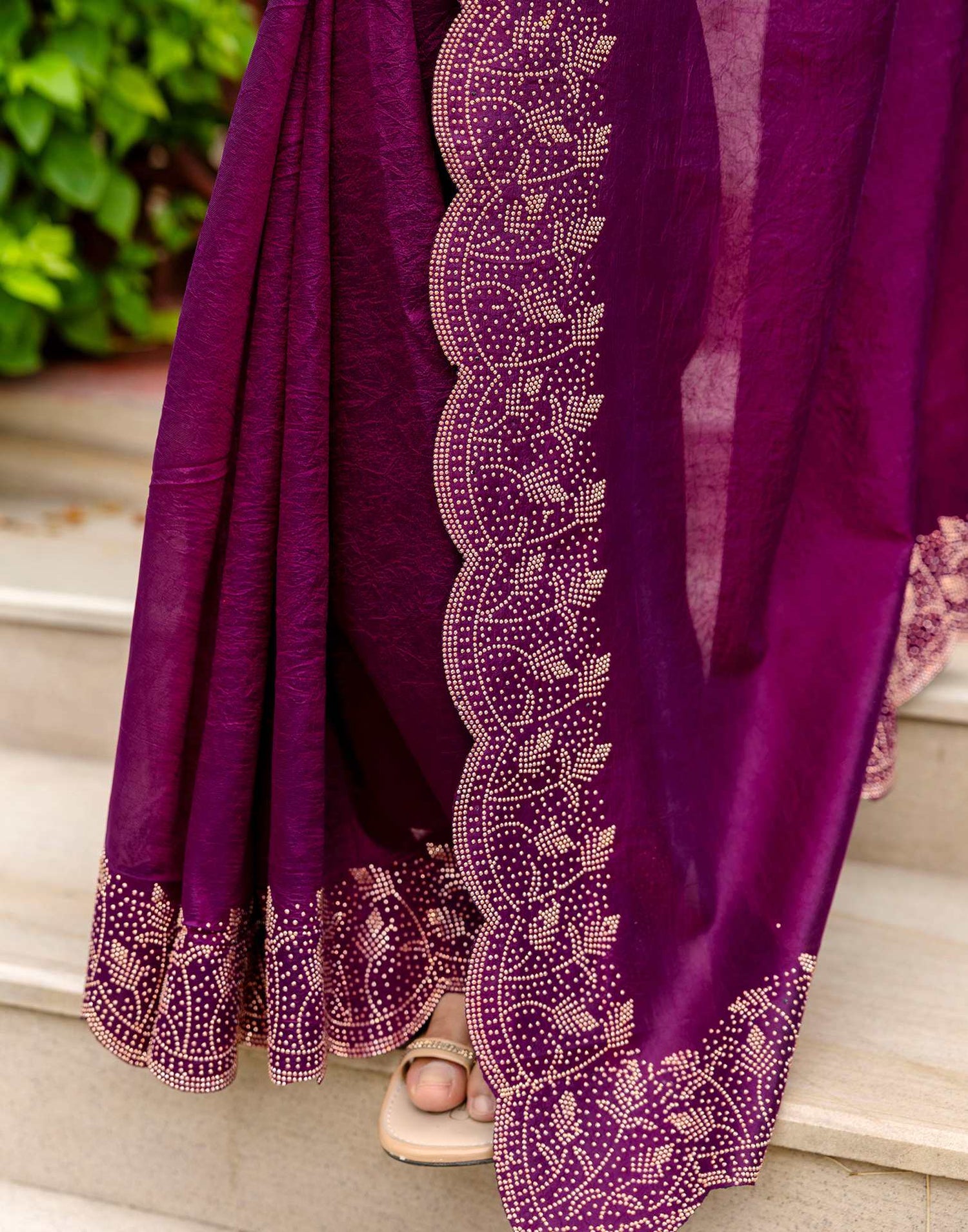 Dark Purple Tissue Silk Stone Work Swarovski Saree
