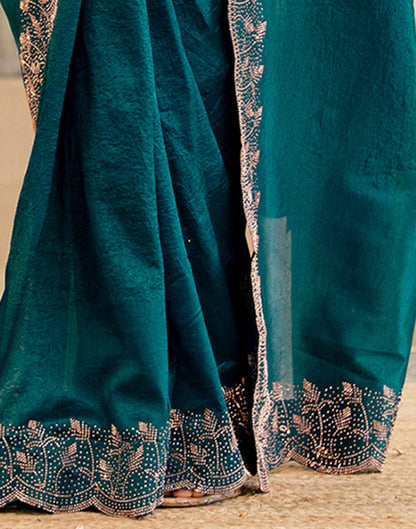 Dark Teal Blue Tissue Silk Stone Work Swarovski Saree