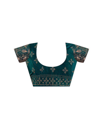 Dark Teal Blue Tissue Silk Stone Work Swarovski Saree