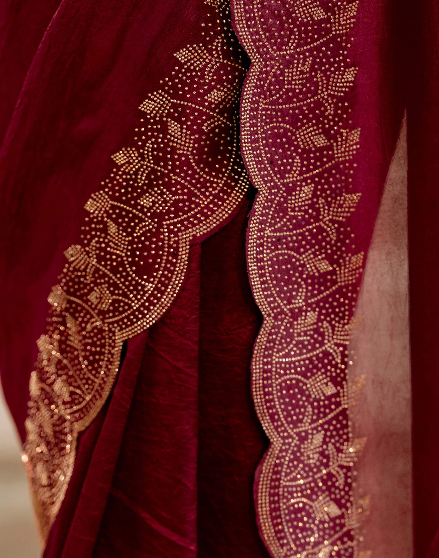 Maroon Tissue Silk Stone Work Swarovski Saree