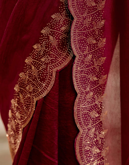 Maroon Tissue Silk Stone Work Swarovski Saree