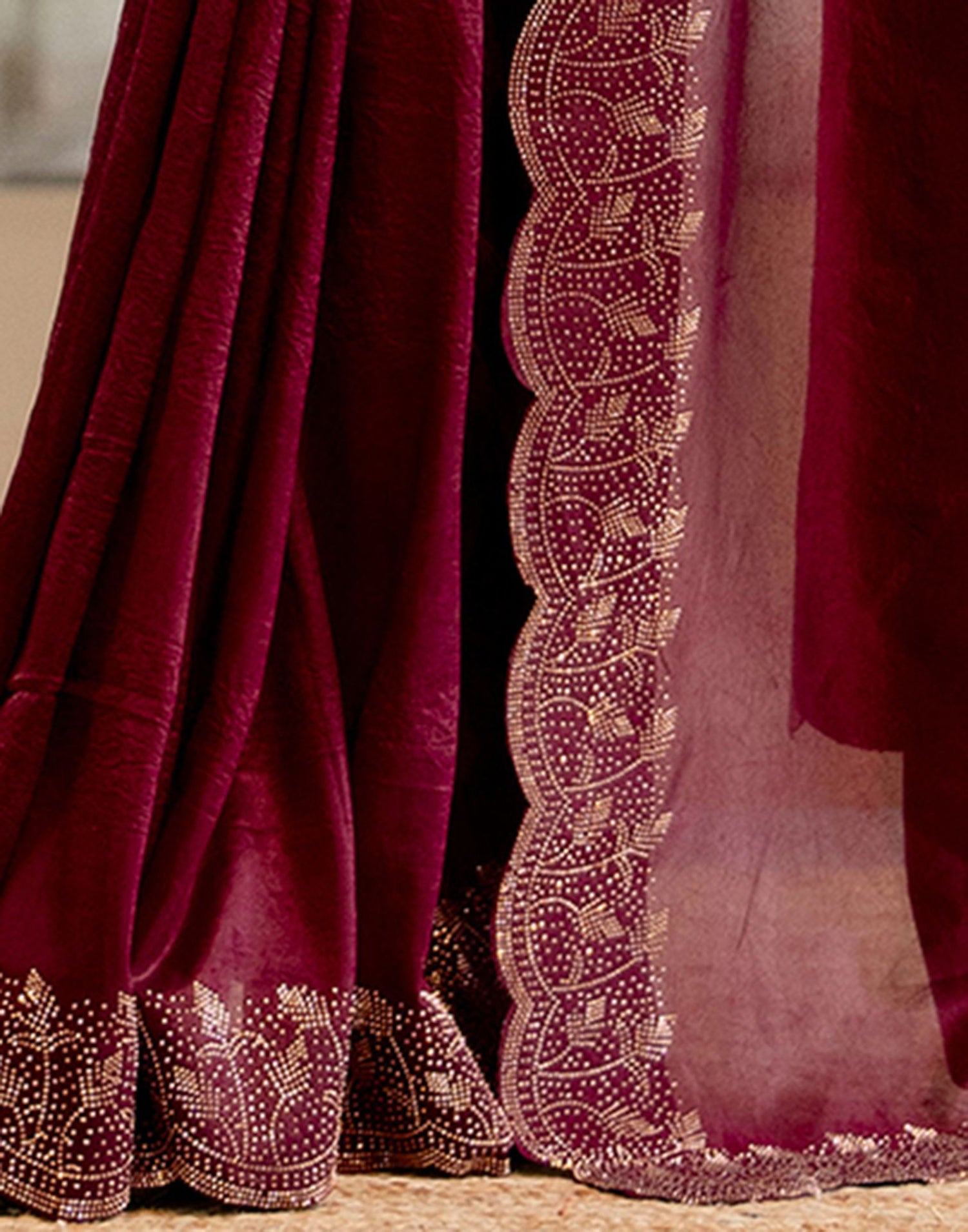 Maroon Tissue Silk Stone Work Swarovski Saree