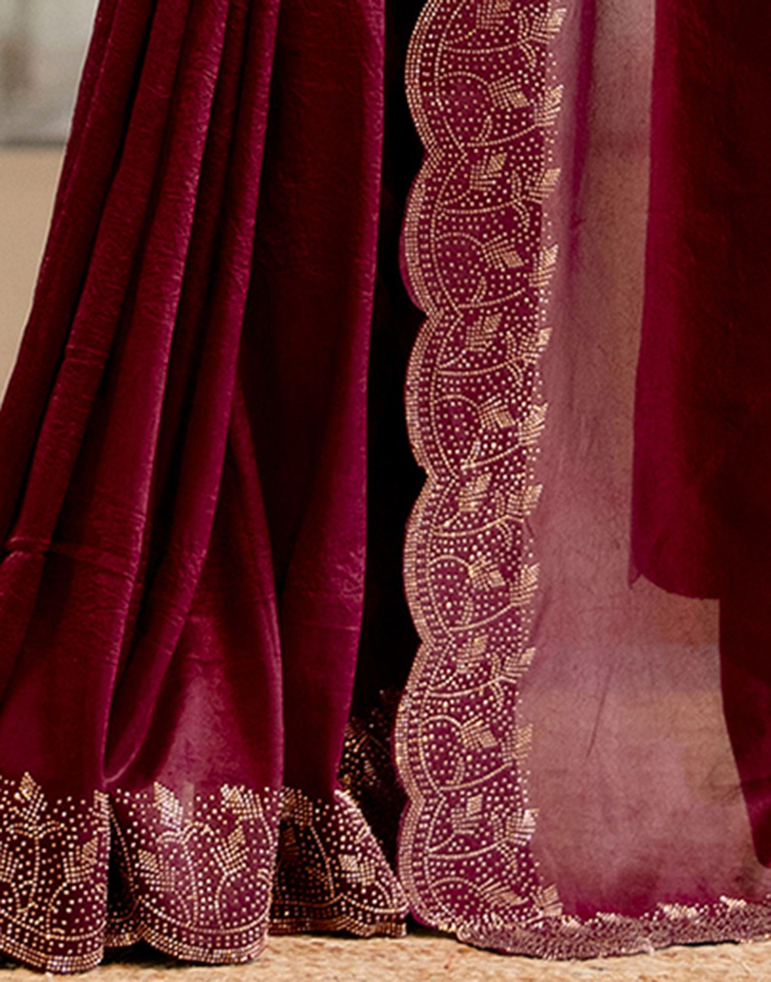 Maroon Tissue Silk Stone Work Swarovski Saree
