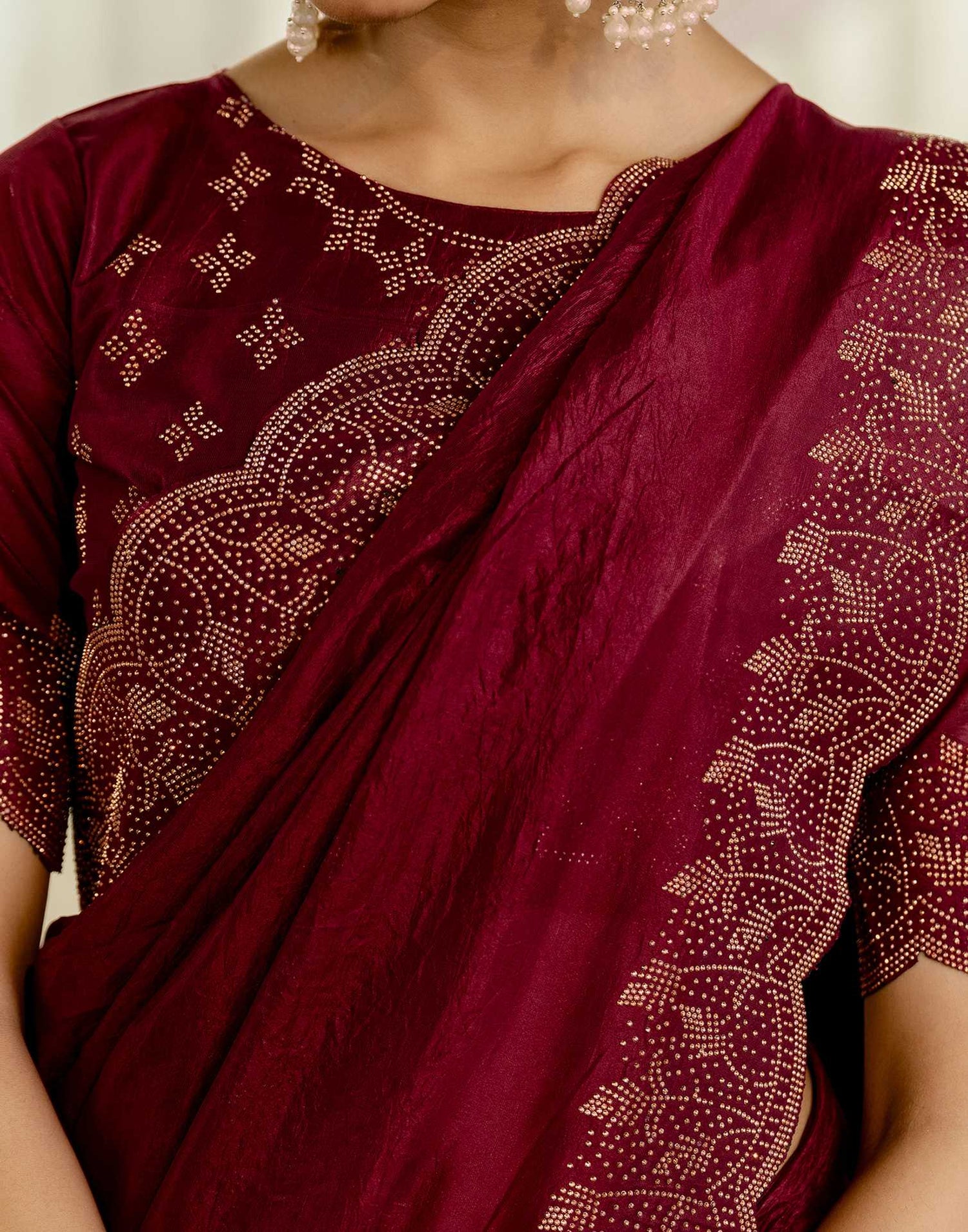 Maroon Tissue Silk Stone Work Swarovski Saree