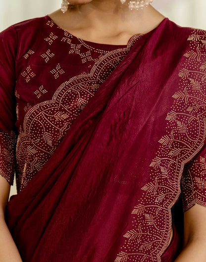 Maroon Tissue Silk Stone Work Swarovski Saree