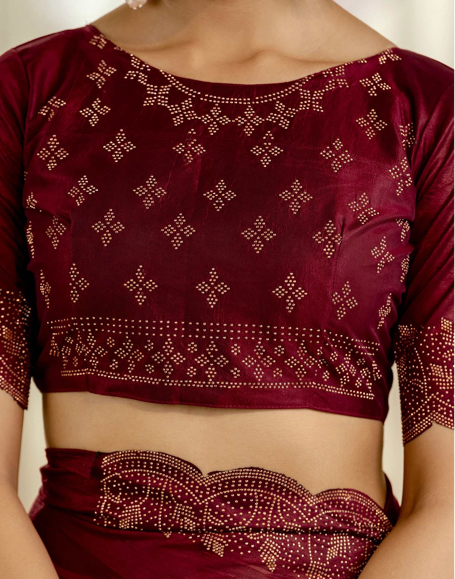 Maroon Tissue Silk Stone Work Swarovski Saree