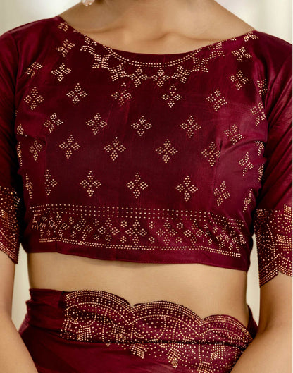 Maroon Tissue Silk Stone Work Swarovski Saree