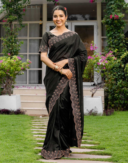 Black Tissue Silk Stone Work Swarovski Saree