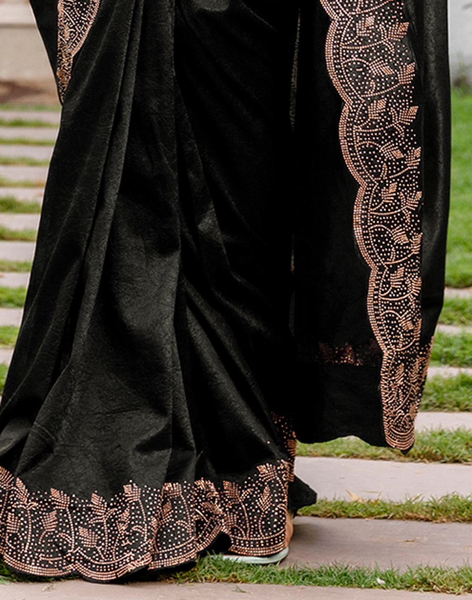 Black Tissue Silk Stone Work Swarovski Saree