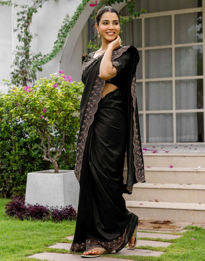 Black Tissue Silk Stone Work Swarovski Saree
