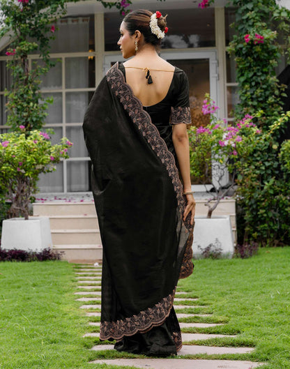 Black Tissue Silk Stone Work Swarovski Saree