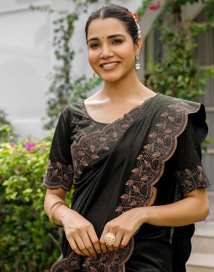 Black Tissue Silk Stone Work Swarovski Saree