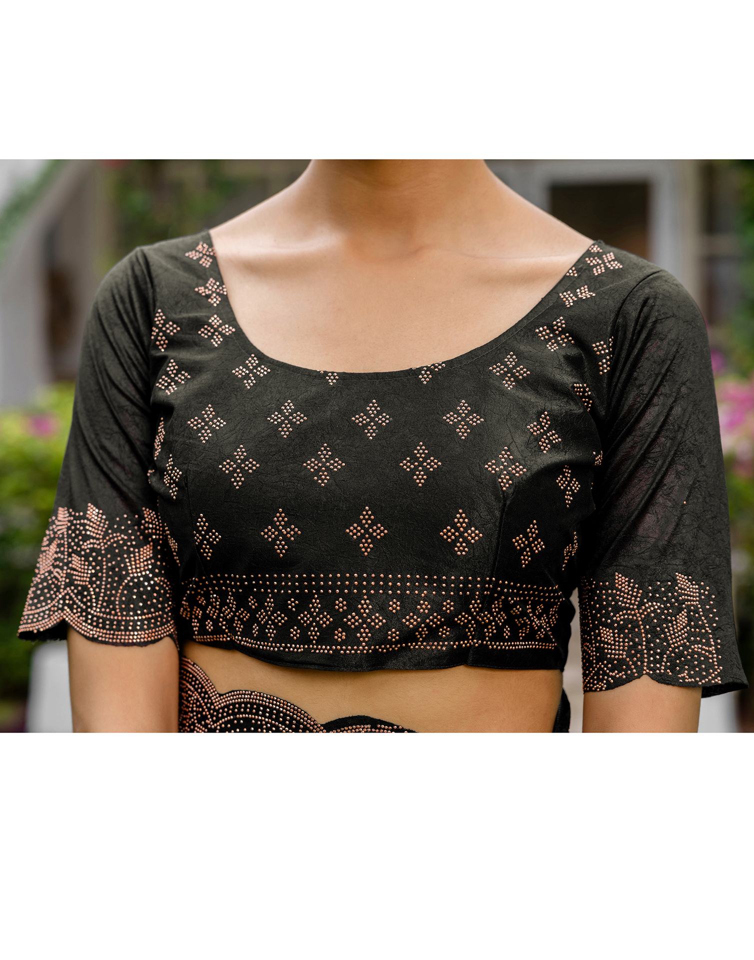 Black Tissue Silk Stone Work Swarovski Saree