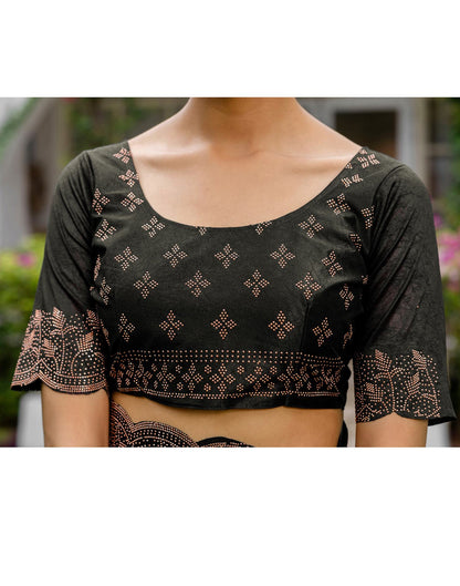 Black Tissue Silk Stone Work Swarovski Saree