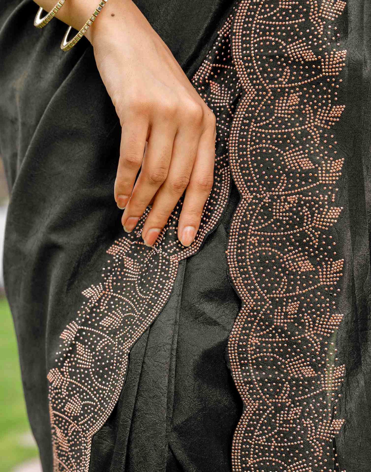 Black Tissue Silk Stone Work Swarovski Saree