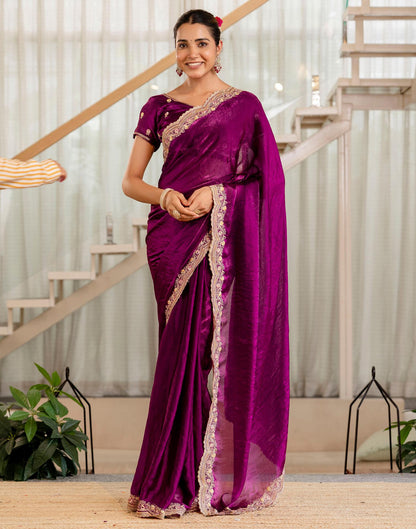 Magenta Shimmer Embroidery Saree