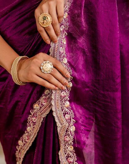 Magenta Shimmer Embroidery Saree