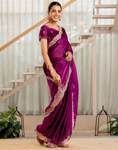 Magenta Shimmer Embroidery Saree