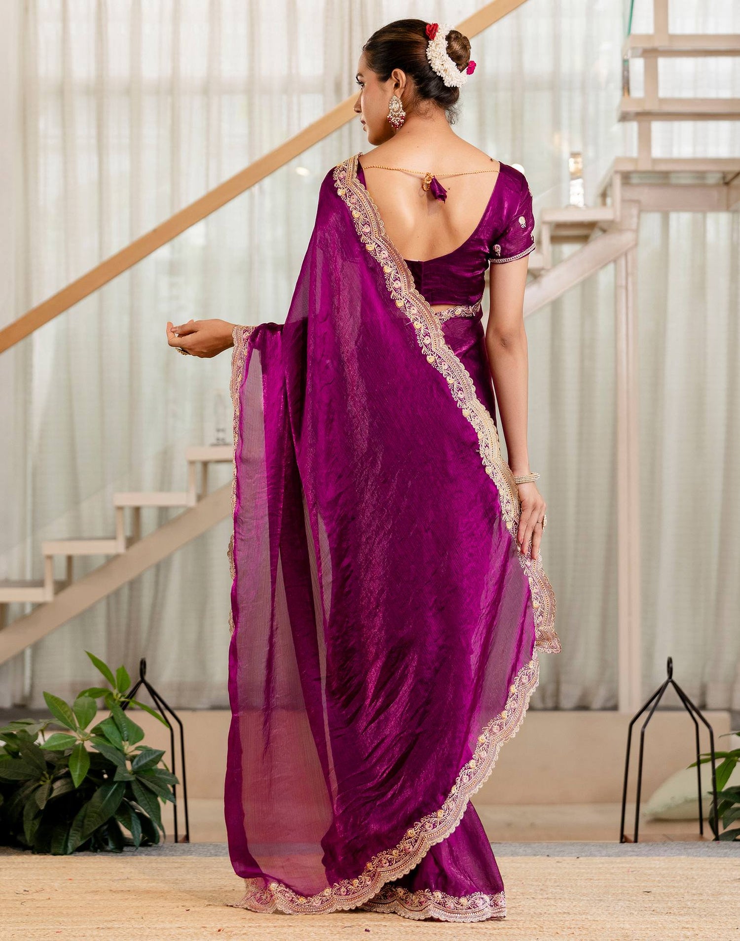 Magenta Shimmer Embroidery Saree