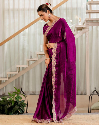 Magenta Shimmer Embroidery Saree
