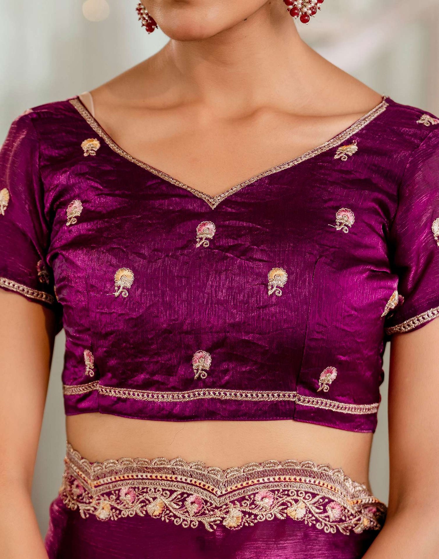 Magenta Shimmer Embroidery Saree