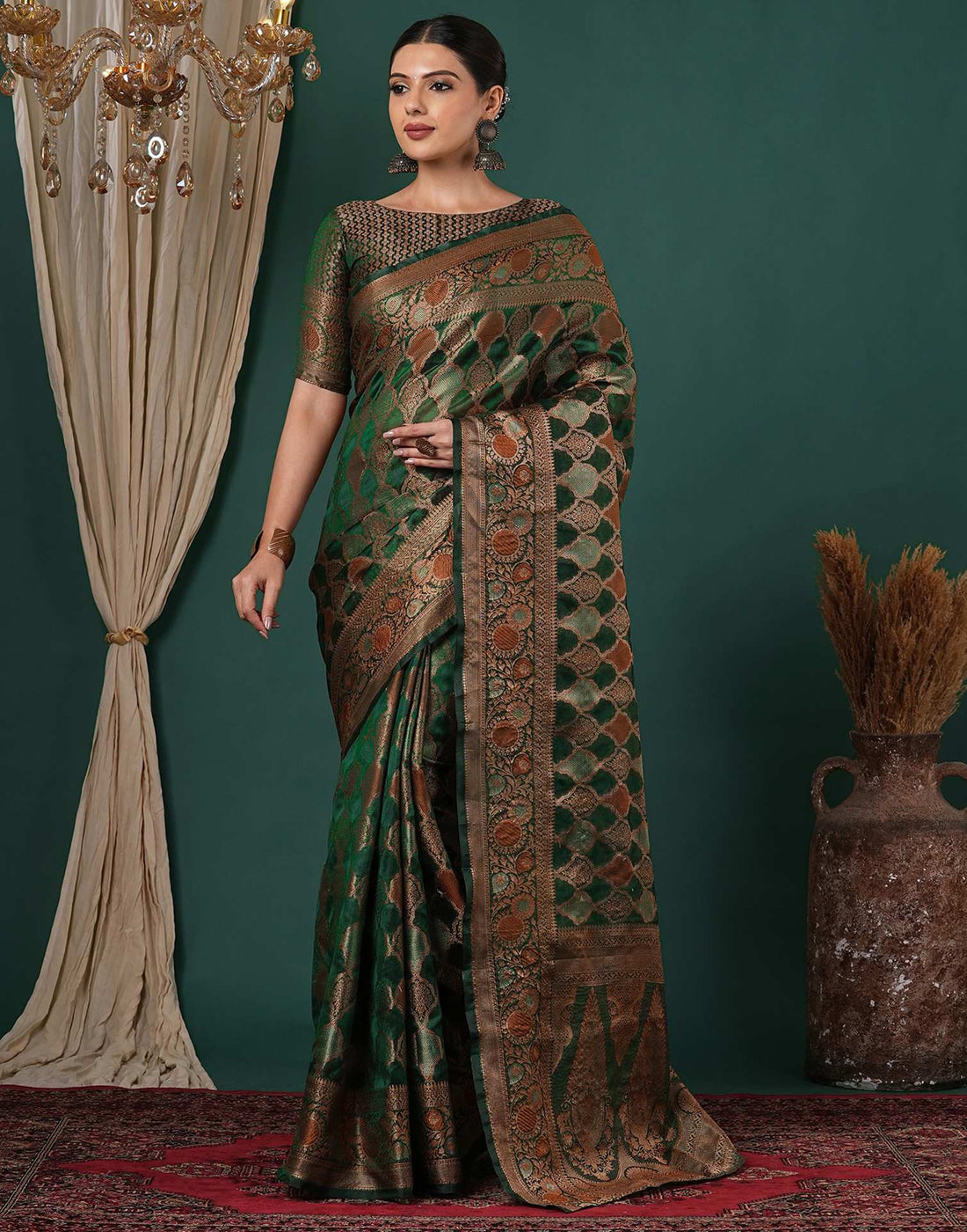 Dark Green Silk Woven Saree