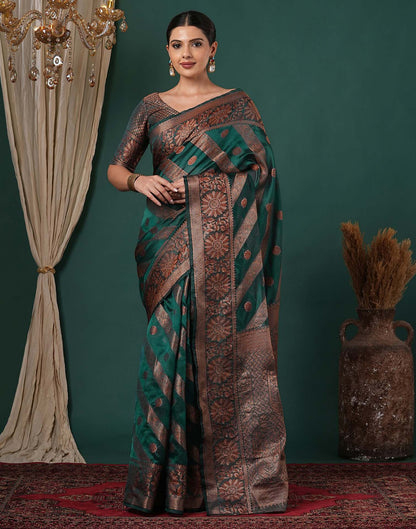 Teal Green Silk Woven Saree