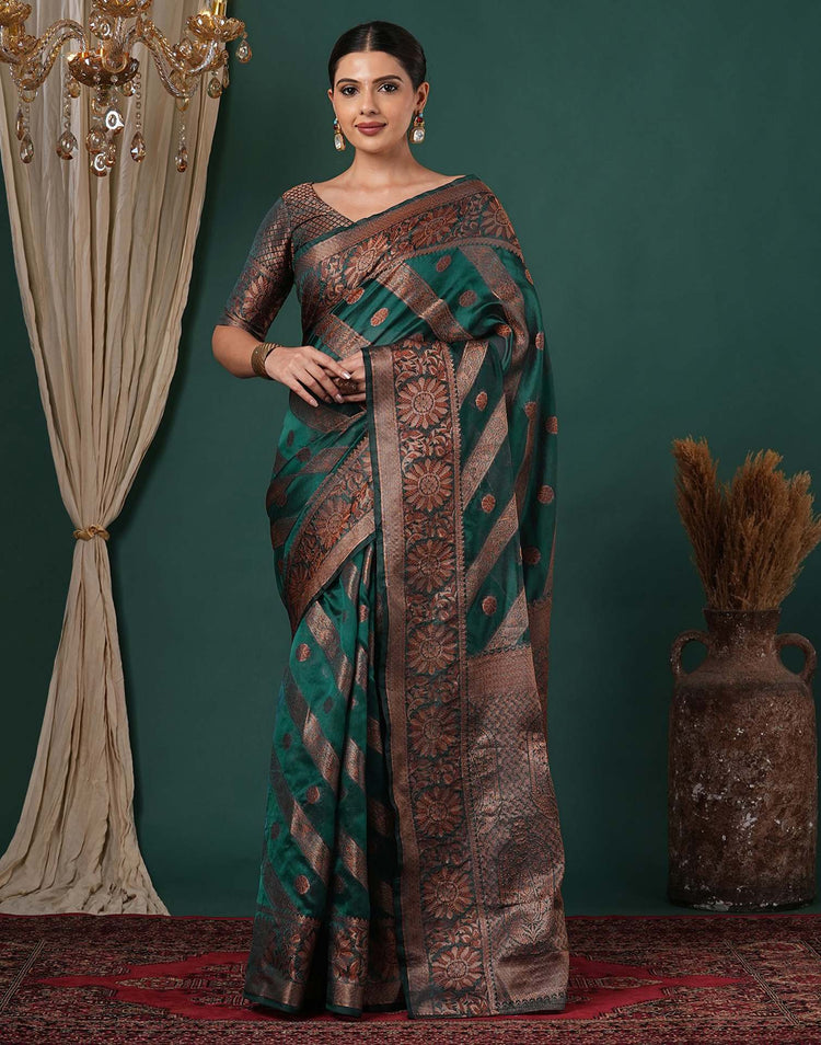 Teal Green Silk Woven Saree