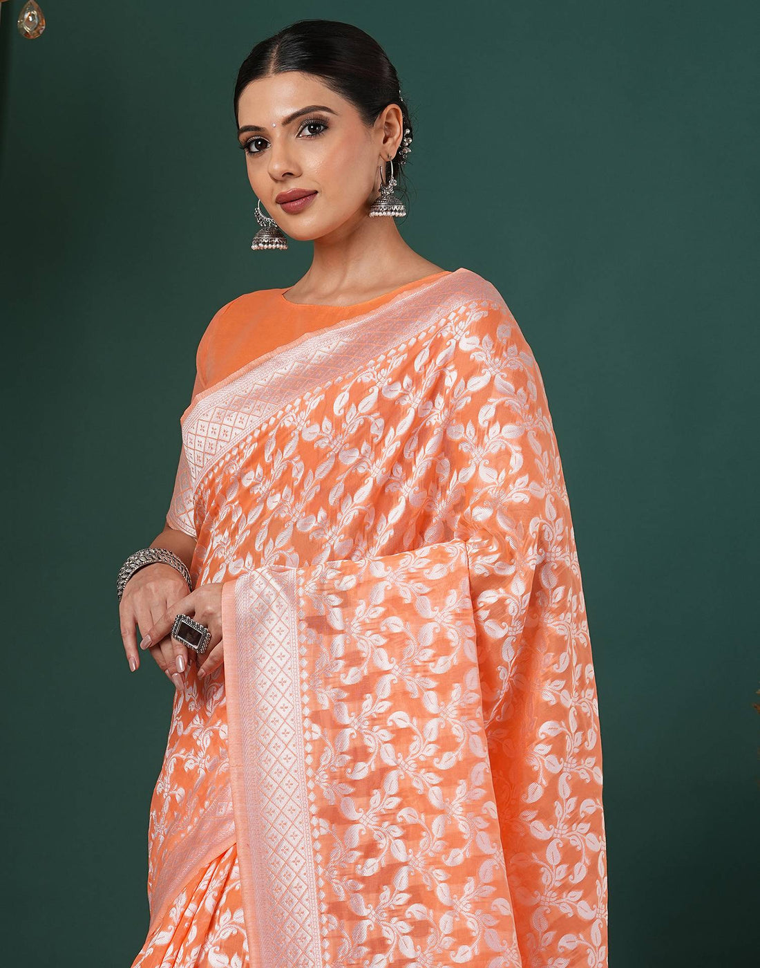 Light Orange Chanderi Woven Saree