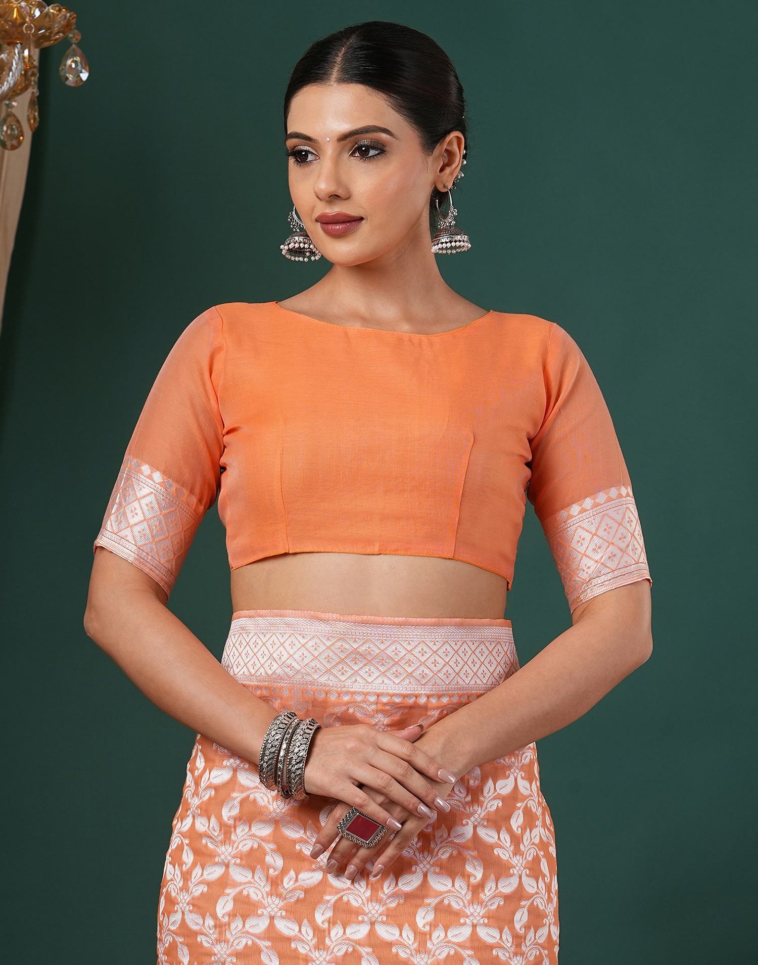 Light Orange Chanderi Woven Saree