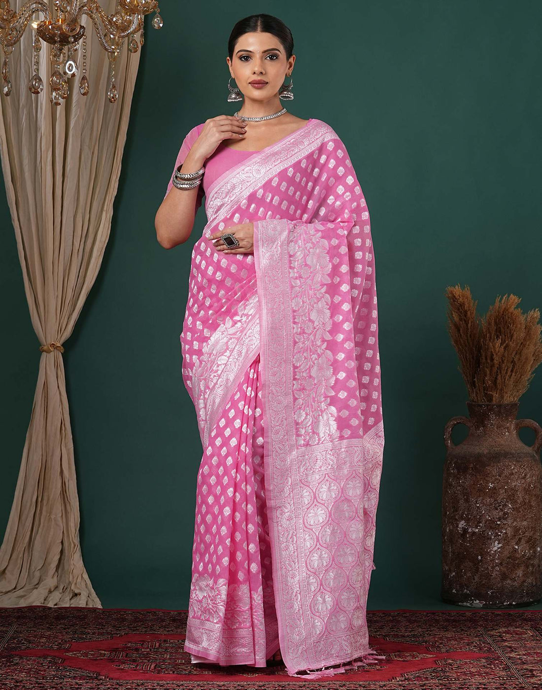 Light Pink Chanderi Woven Saree