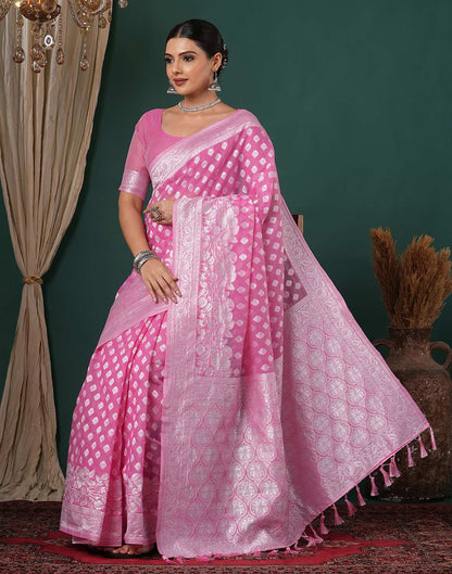 Light Pink Chanderi Woven Saree