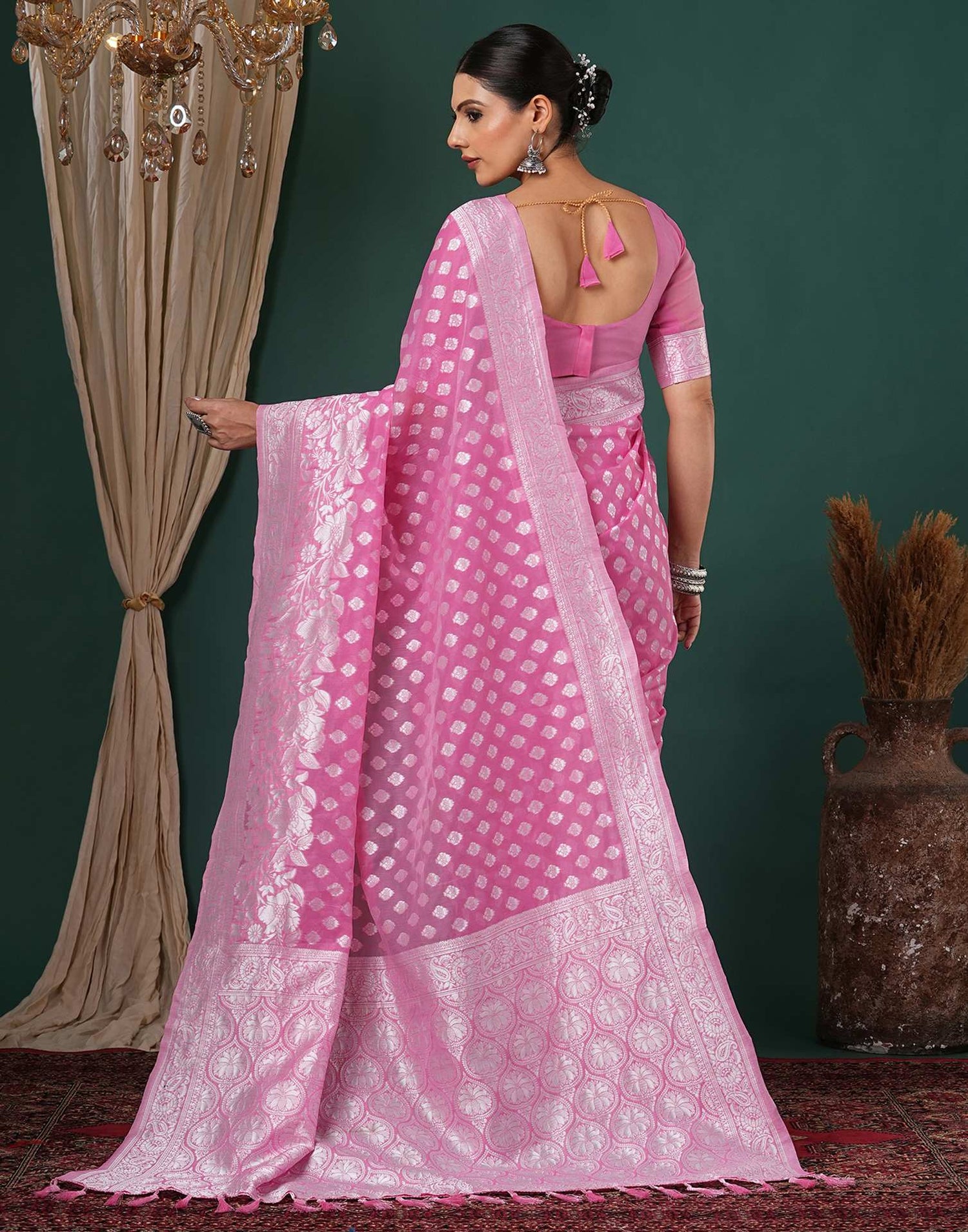 Light Pink Chanderi Woven Saree