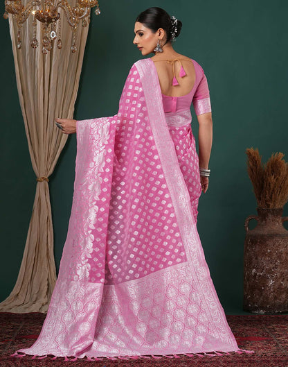 Light Pink Chanderi Woven Saree