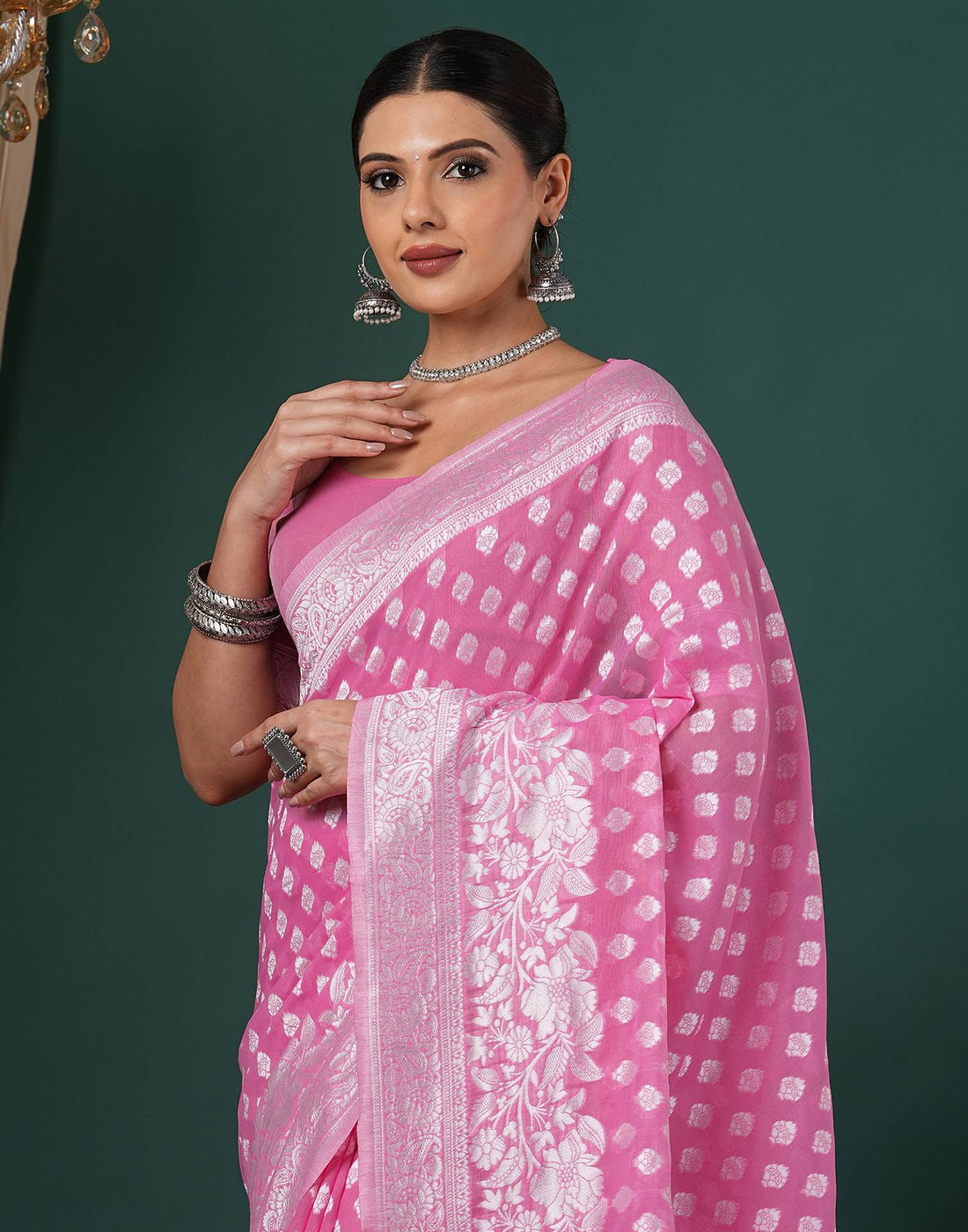Light Pink Chanderi Woven Saree