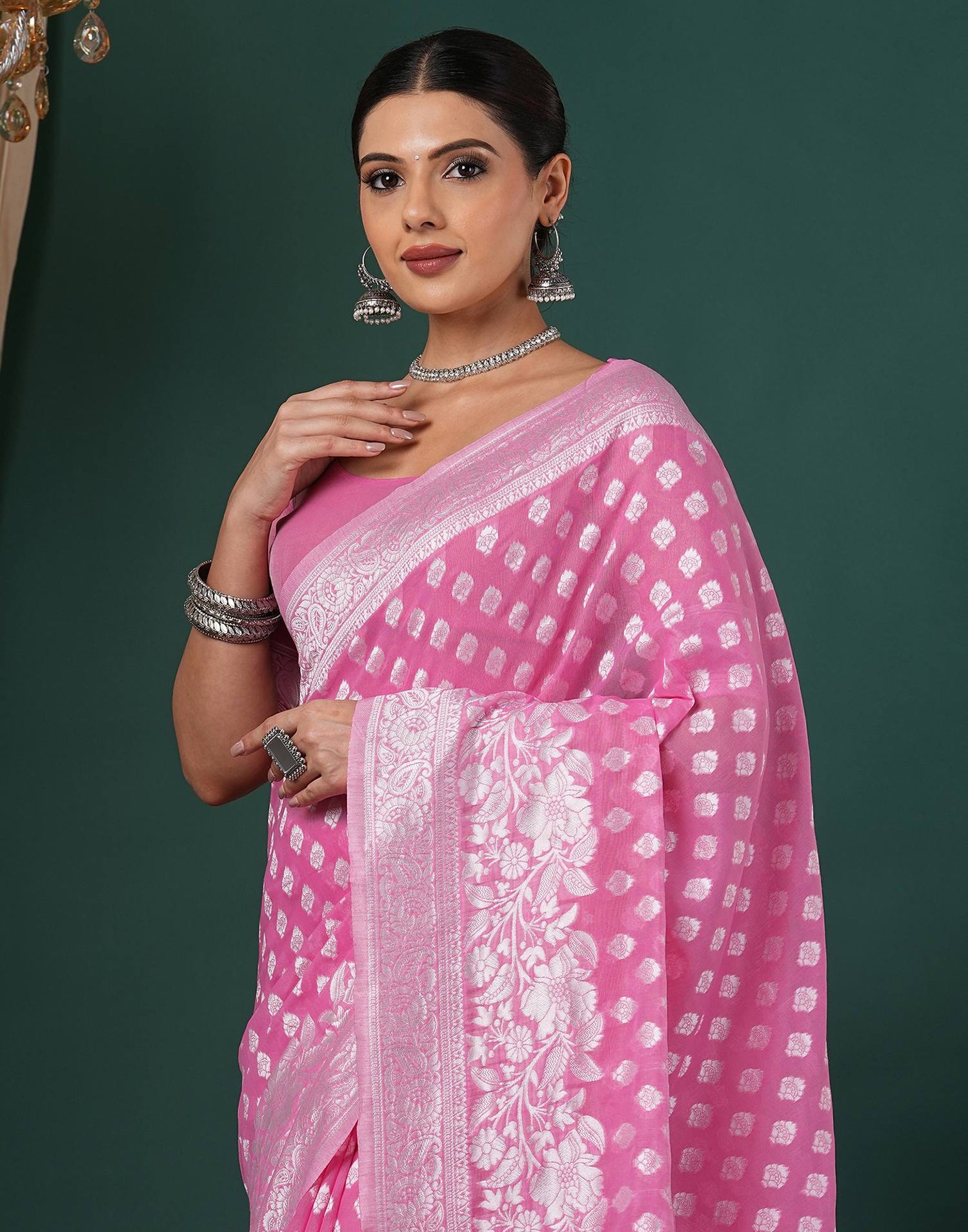 Light Pink Chanderi Woven Saree
