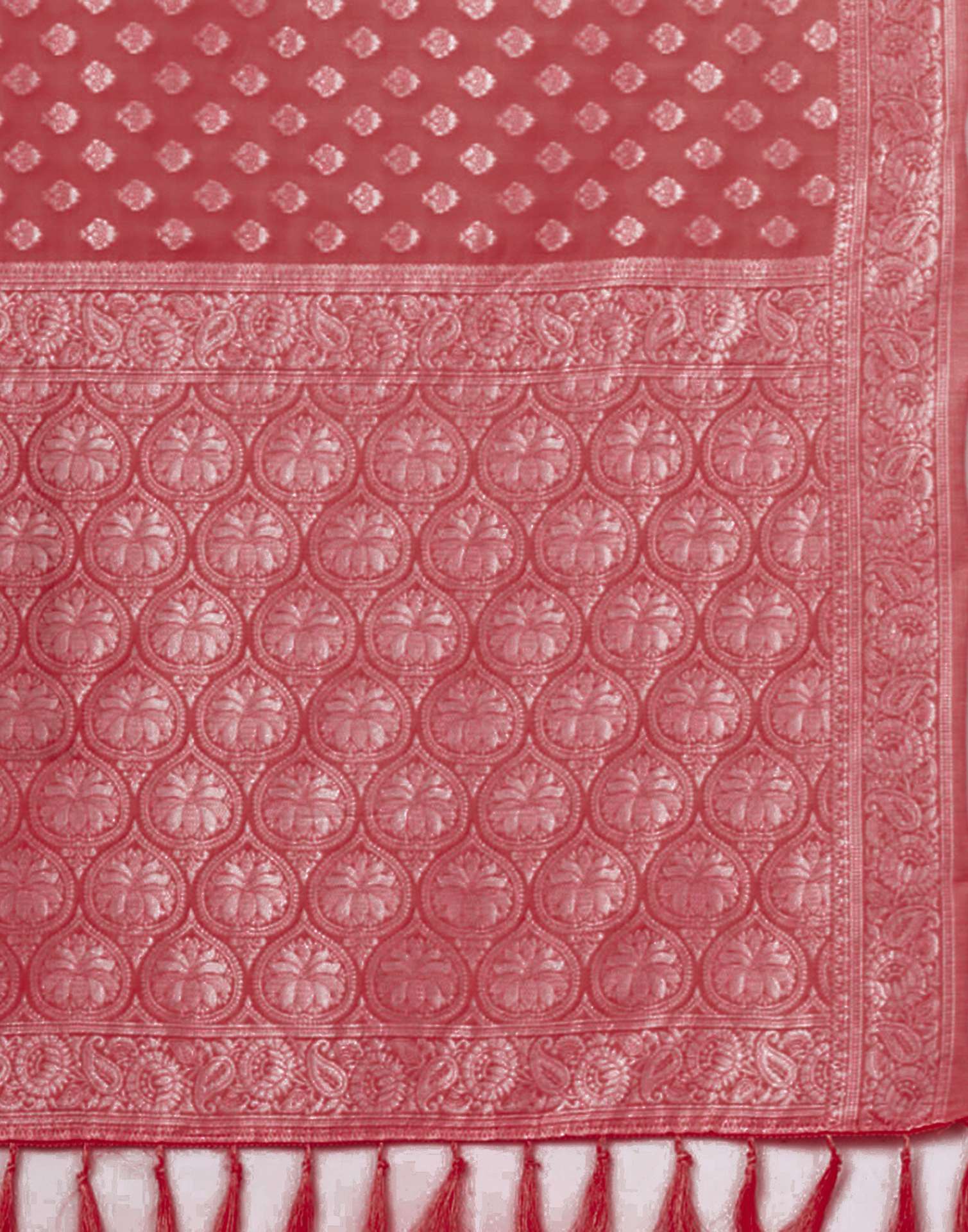 Coral Pink Chanderi Woven Saree