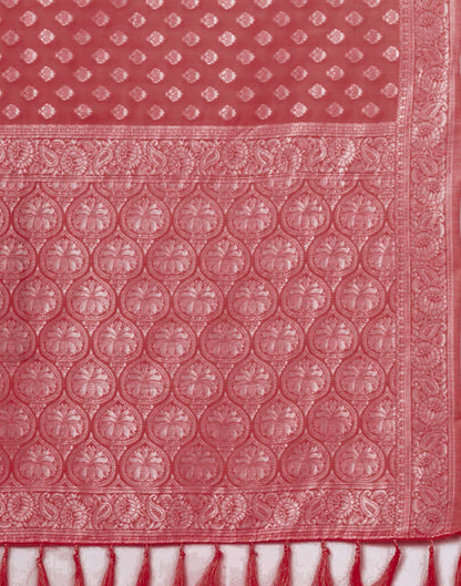 Coral Pink Chanderi Woven Saree