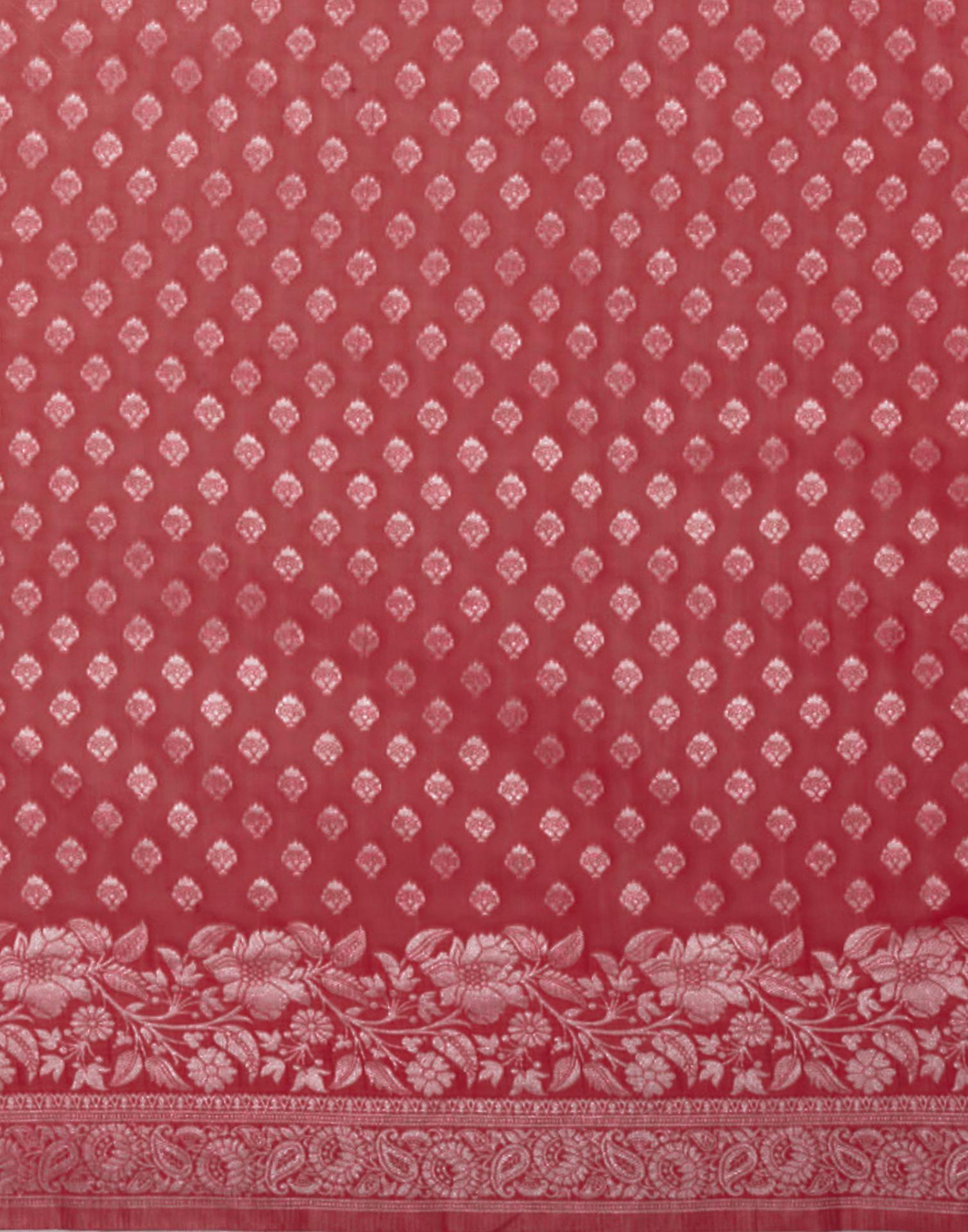 Coral Pink Chanderi Woven Saree