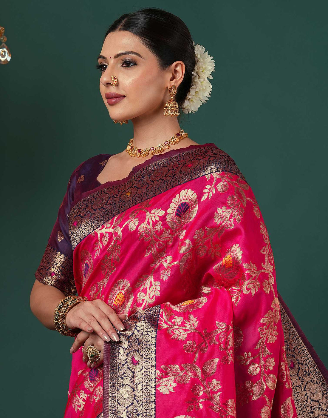 Rani Pink Silk Woven Banarasi Saree
