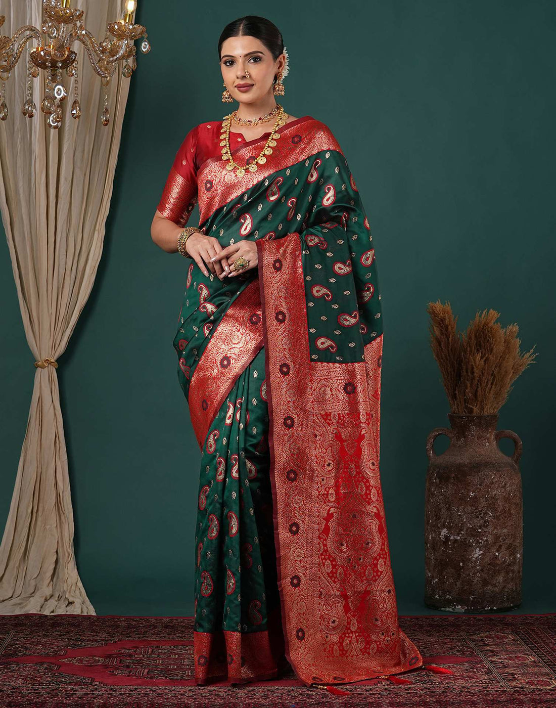 Dark Green Silk Woven Banarasi Saree
