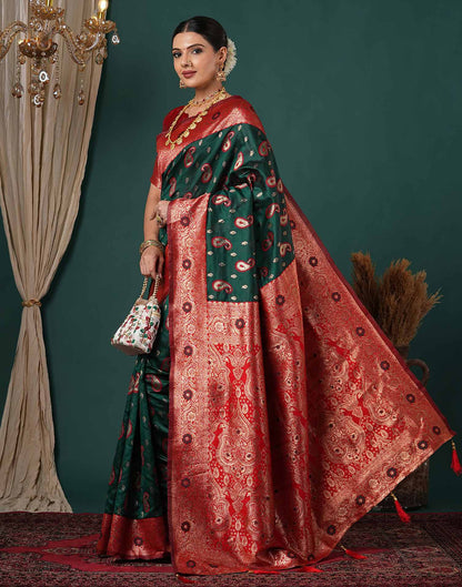 Dark Green Silk Woven Banarasi Saree