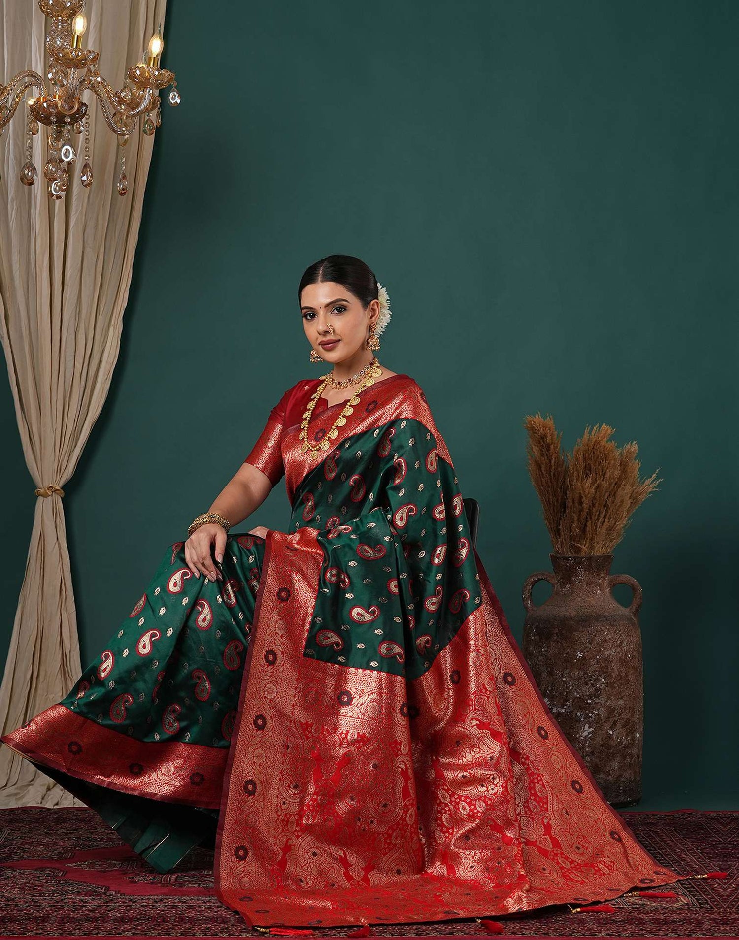 Dark Green Silk Woven Banarasi Saree