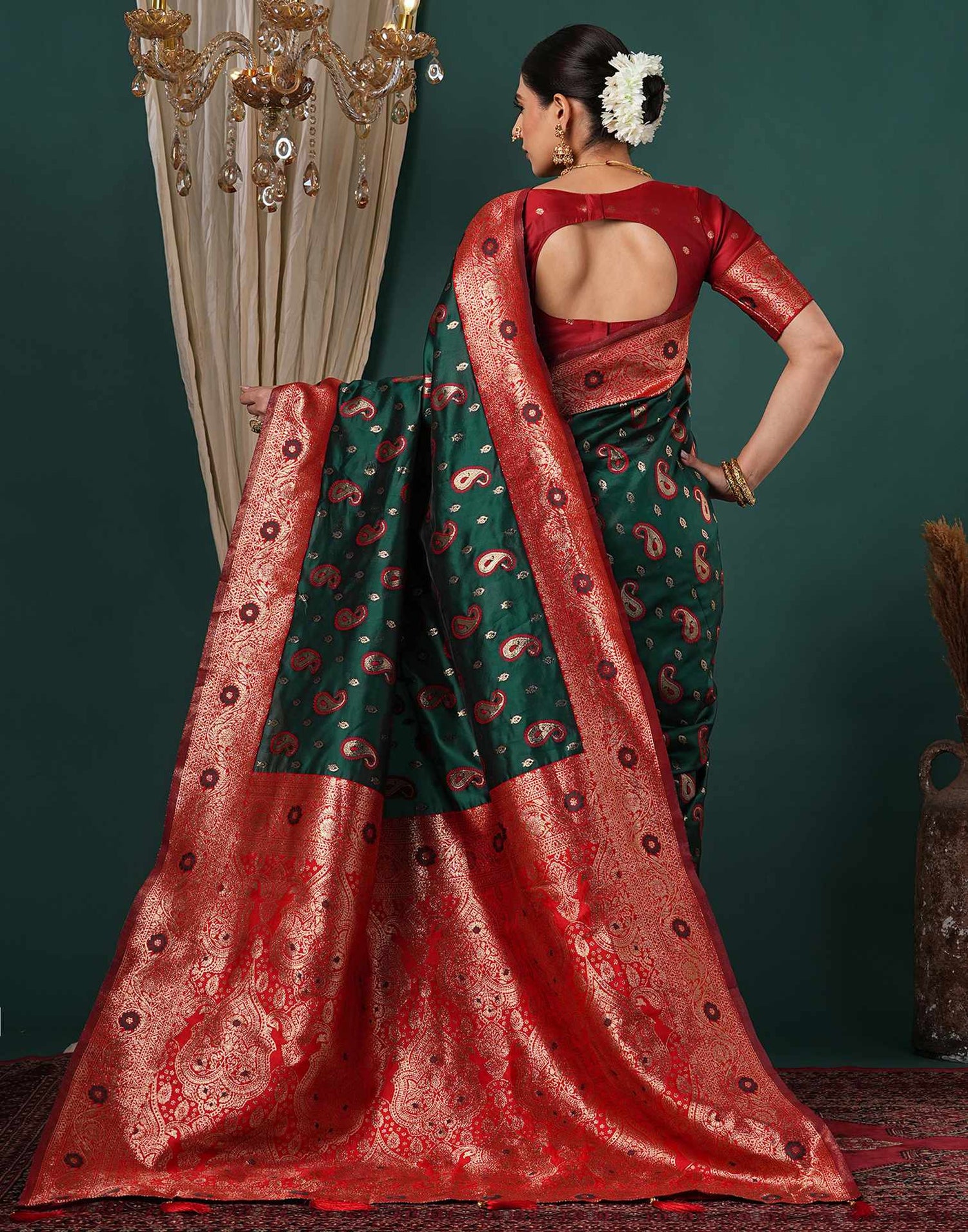 Dark Green Silk Woven Banarasi Saree