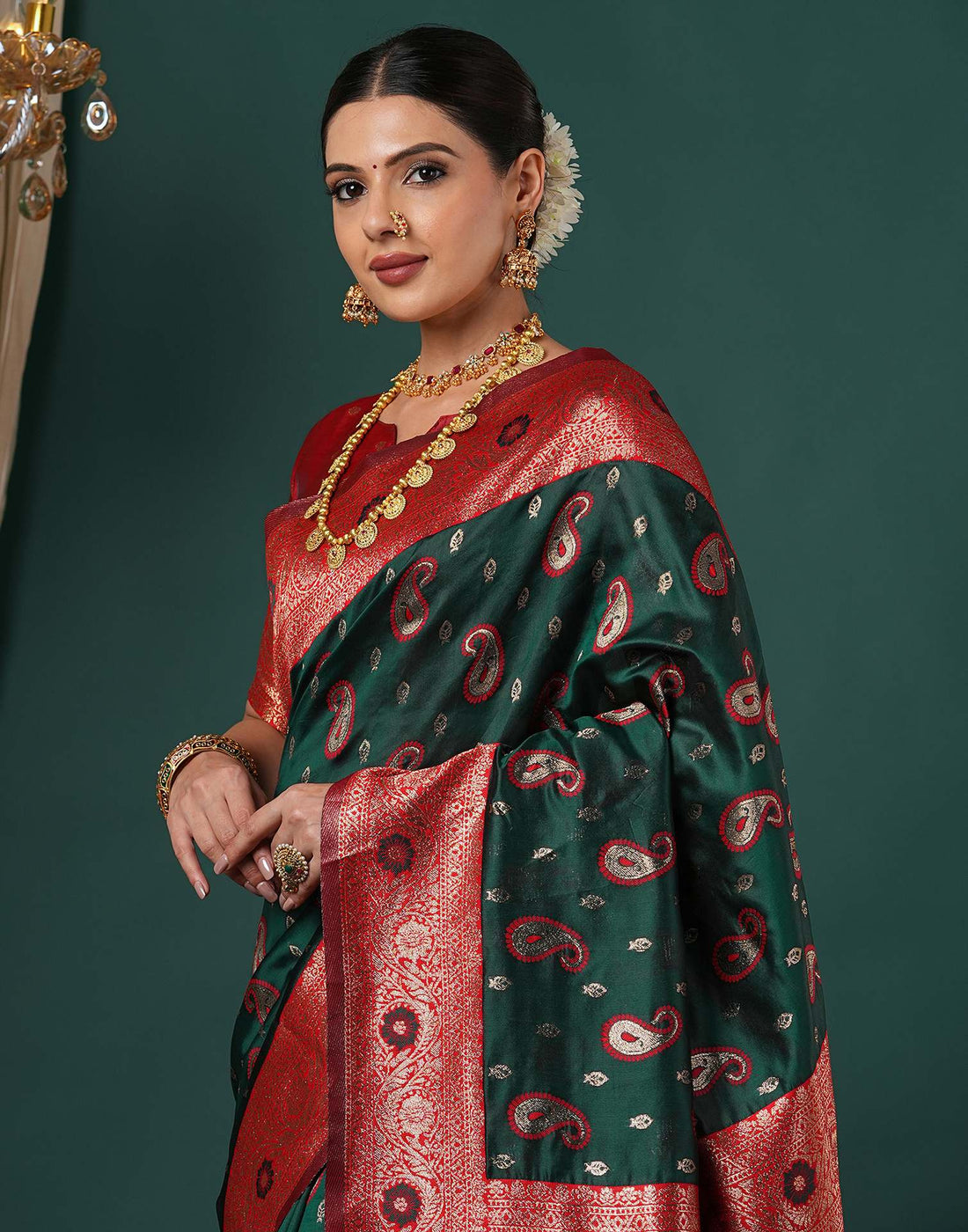 Dark Green Silk Woven Banarasi Saree