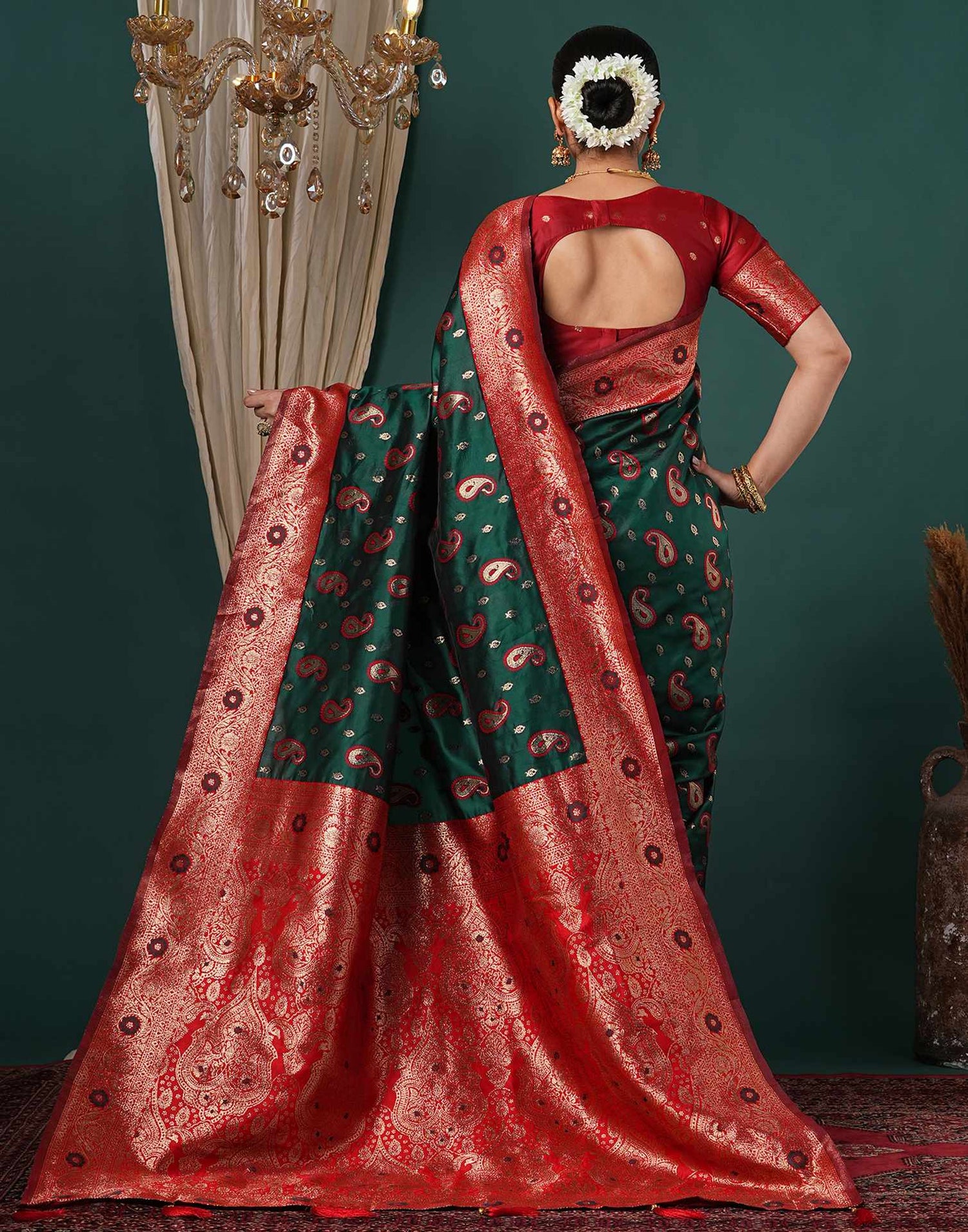 Dark Green Silk Woven Banarasi Saree