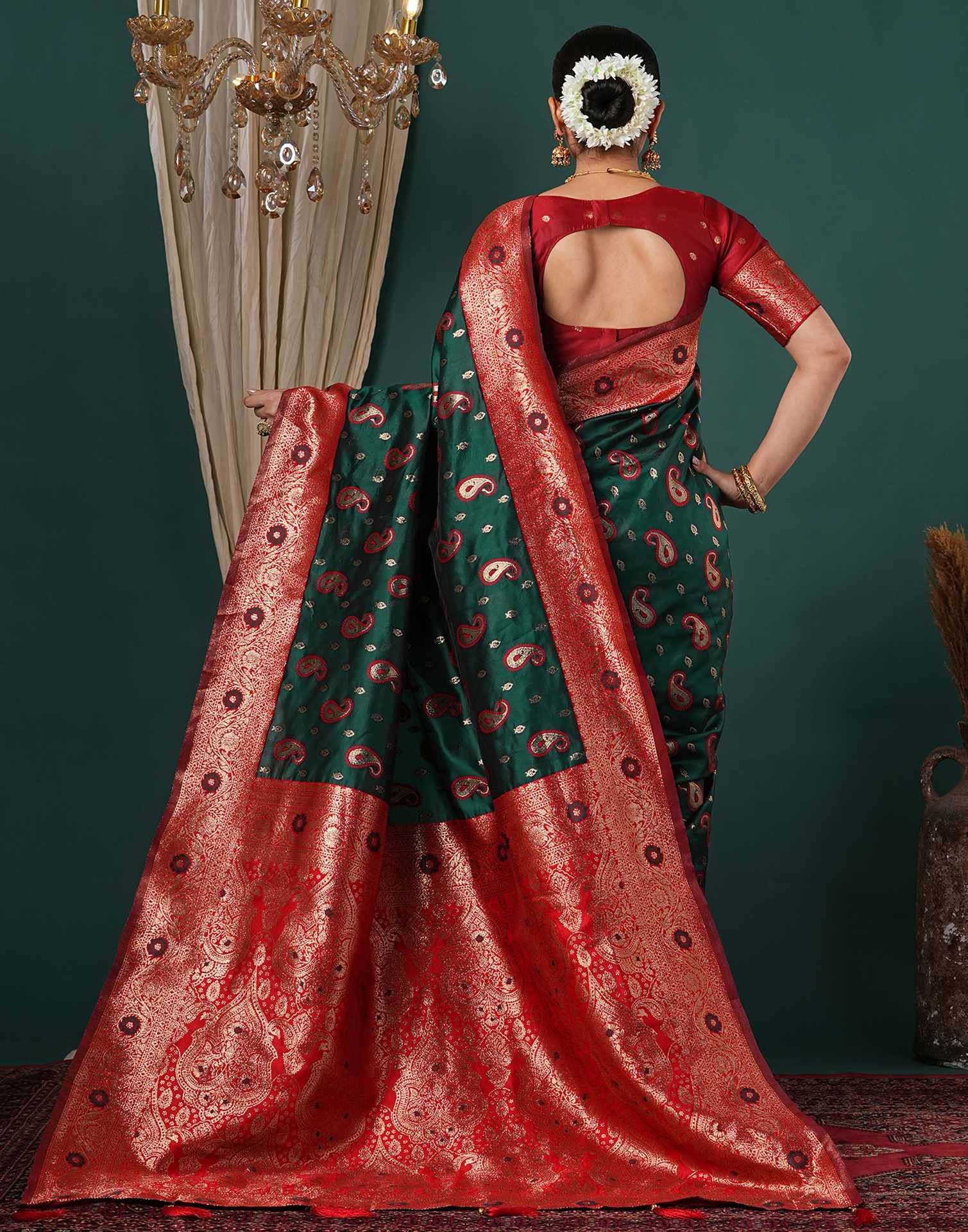 Dark Green Silk Woven Banarasi Saree