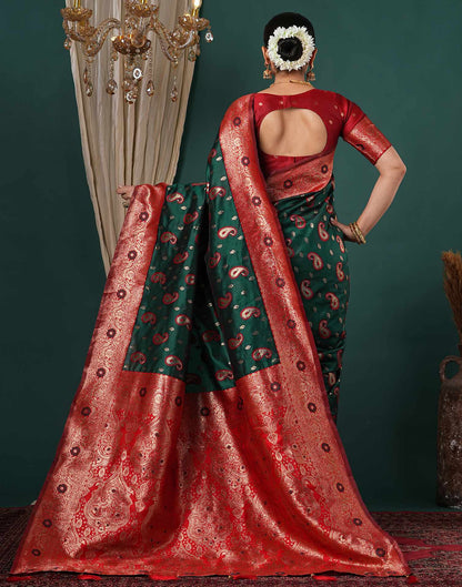 Dark Green Silk Woven Banarasi Saree